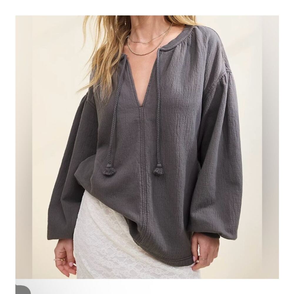 AE Aerie Easy Sweatshirt Tassels American Eagle in Gray Size L Boho Lounge Gauze